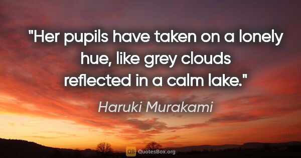 Haruki Murakami quote: "Her pupils have taken on a lonely hue, like grey clouds..."
