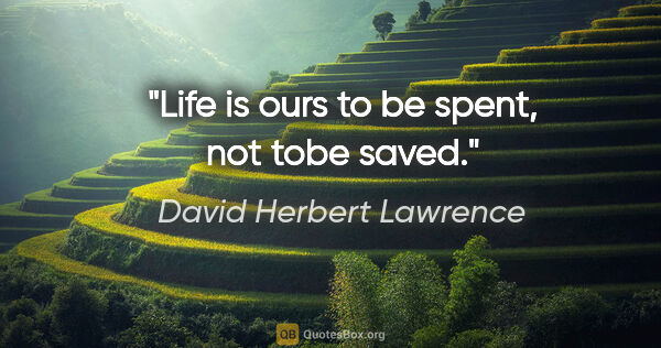 David Herbert Lawrence quote: "Life is ours to be spent, not tobe saved."