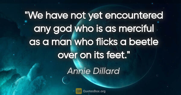 Annie Dillard quote: "We have not yet encountered any god who is as merciful as a..."