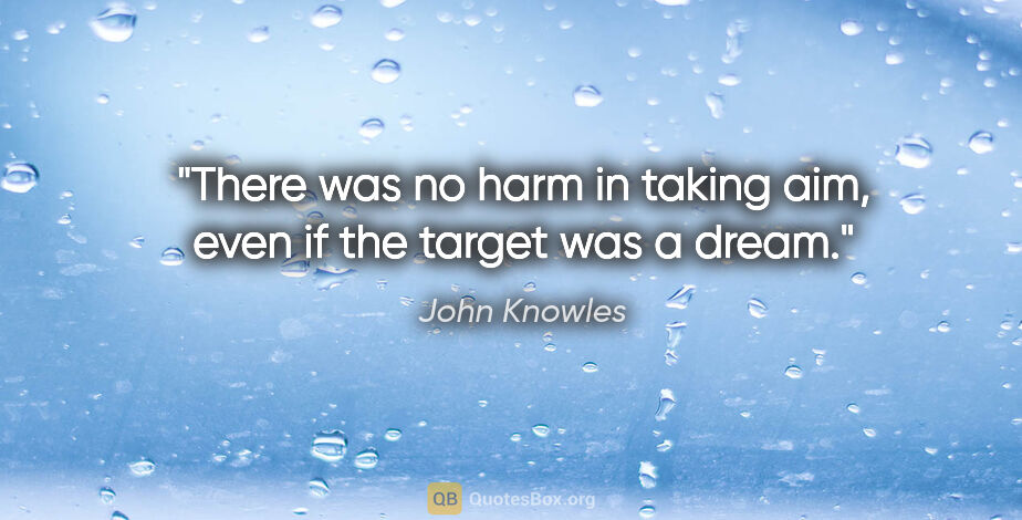 John Knowles quote: "There was no harm in taking aim, even if the target was a dream."
