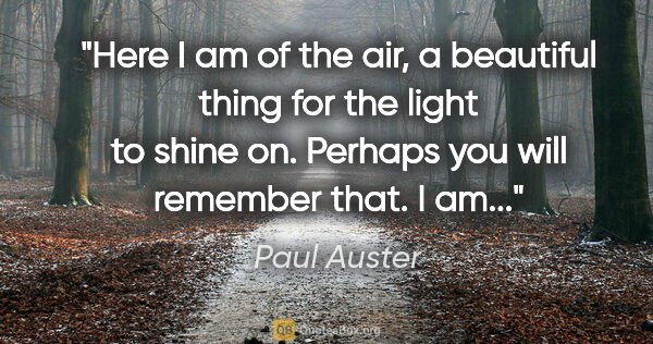 Paul Auster quote: "Here I am of the air, a beautiful thing for the light to shine..."