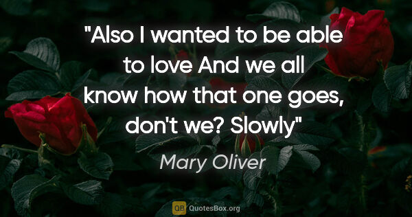 Mary Oliver quote: "Also I wanted to be able to love
And we all know how that one..."