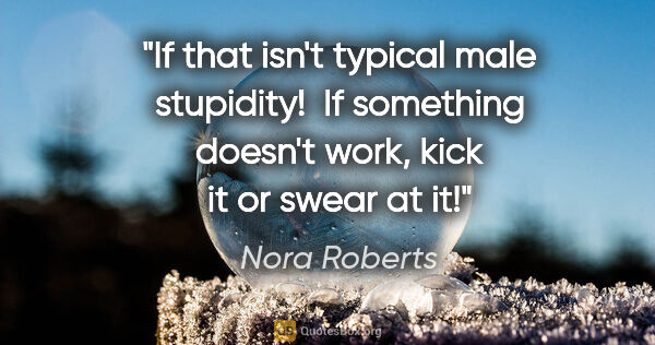 Nora Roberts quote: "If that isn't typical male stupidity!  If something doesn't..."