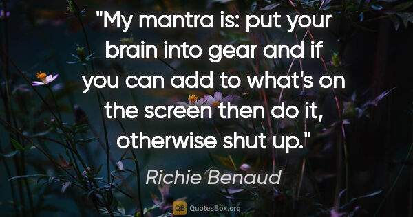 Richie Benaud quote: "My mantra is: put your brain into gear and if you can add to..."