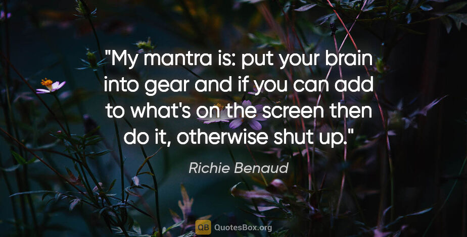 Richie Benaud quote: "My mantra is: put your brain into gear and if you can add to..."