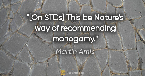 Martin Amis quote: "[On STDs] This be Nature’s way of recommending monogamy."