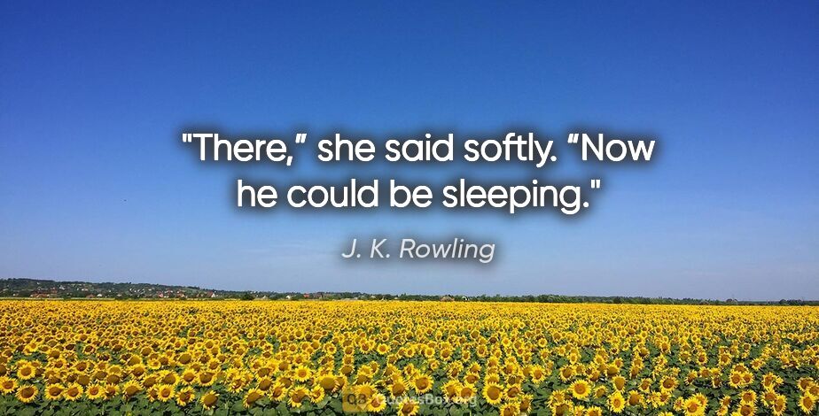 J. K. Rowling quote: "There,” she said softly. “Now he could be sleeping."