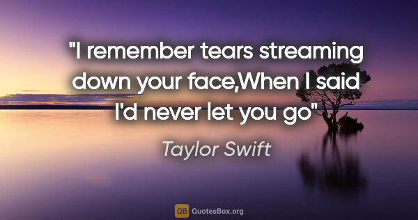 Taylor Swift quote: "I remember tears streaming down your face,When I said I'd..."