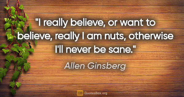 Allen Ginsberg quote: "I really believe, or want to believe, really I am nuts,..."
