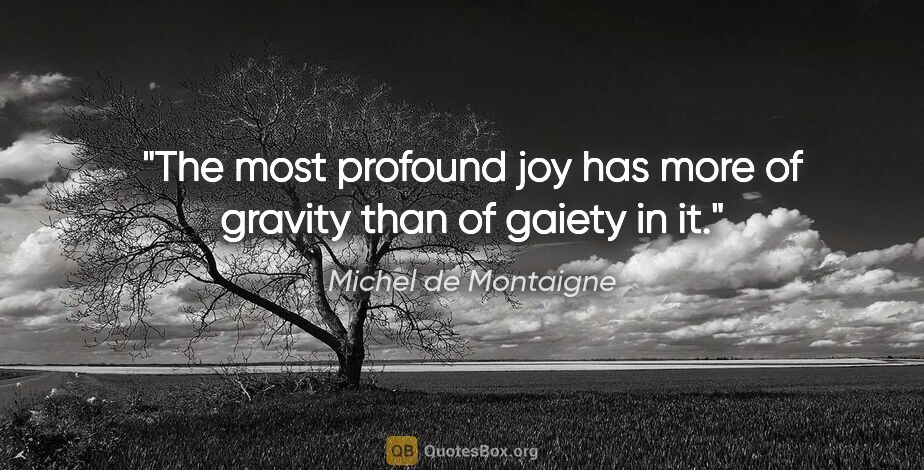 Michel de Montaigne quote: "The most profound joy has more of gravity than of gaiety in it."