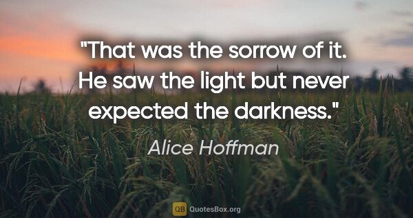 Alice Hoffman quote: "That was the sorrow of it. He saw the light but never expected..."