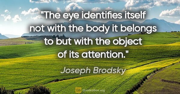 Joseph Brodsky quote: "The eye identifies itself not with the body it belongs to but..."