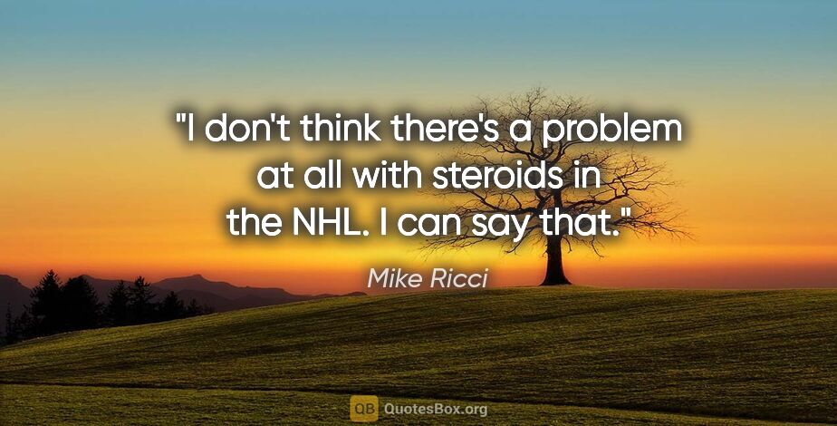 Mike Ricci quote: "I don't think there's a problem at all with steroids in the..."