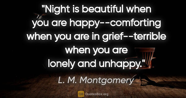 L. M. Montgomery quote: "Night is beautiful when you are happy--comforting when you are..."