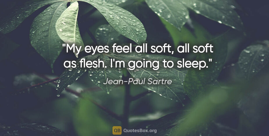 Jean-Paul Sartre quote: "My eyes feel all soft, all soft as flesh. I'm going to sleep."