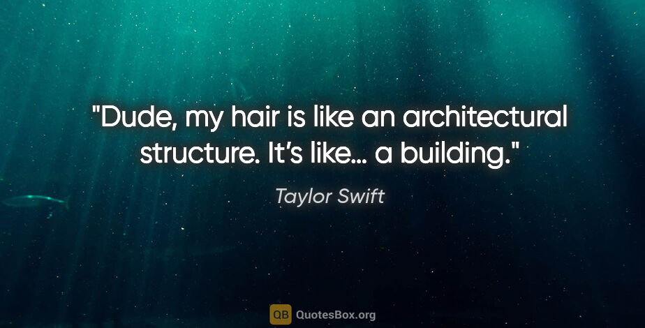 Taylor Swift quote: "Dude, my hair is like an architectural structure. It’s like… a..."