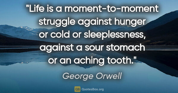 George Orwell quote: "Life is a moment-to-moment struggle against hunger or cold or..."