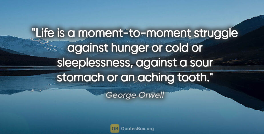 George Orwell quote: "Life is a moment-to-moment struggle against hunger or cold or..."