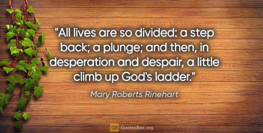 Mary Roberts Rinehart quote: "All lives are so divided: a step back; a plunge; and then, in..."
