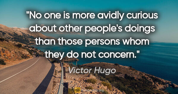 Victor Hugo quote: "No one is more avidly curious about other people's doings than..."