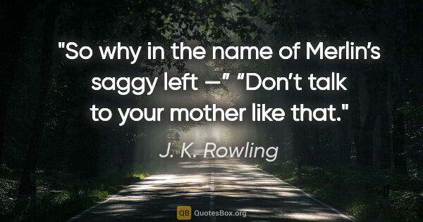 J. K. Rowling quote: "So why in the name of Merlin’s saggy left —”
“Don’t talk to..."