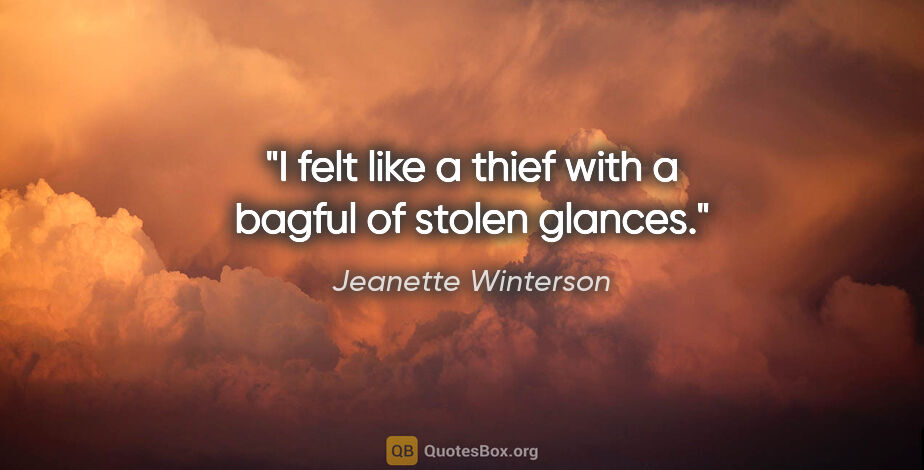 Jeanette Winterson quote: "I felt like a thief with a bagful of stolen glances."