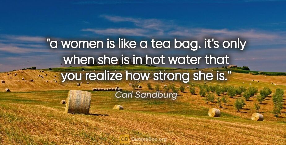 Carl Sandburg quote: "a women is like a tea bag. it's only when she is in hot water..."