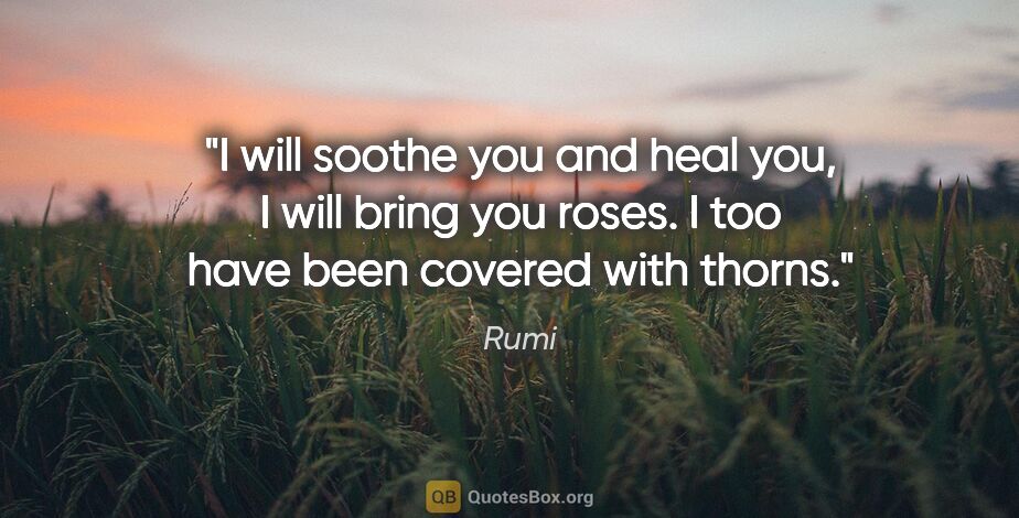Rumi quote: "I will soothe you and heal you, I will bring you roses. I too..."