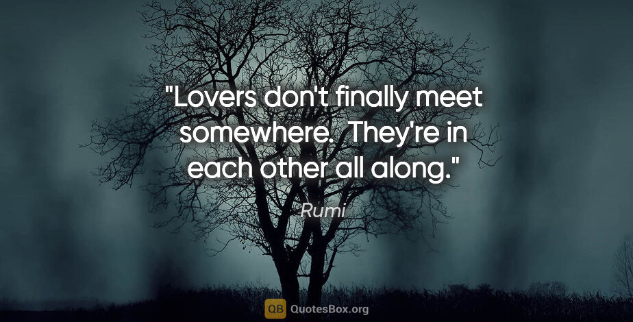 Rumi quote: "Lovers don't finally meet somewhere.  They're in each other..."