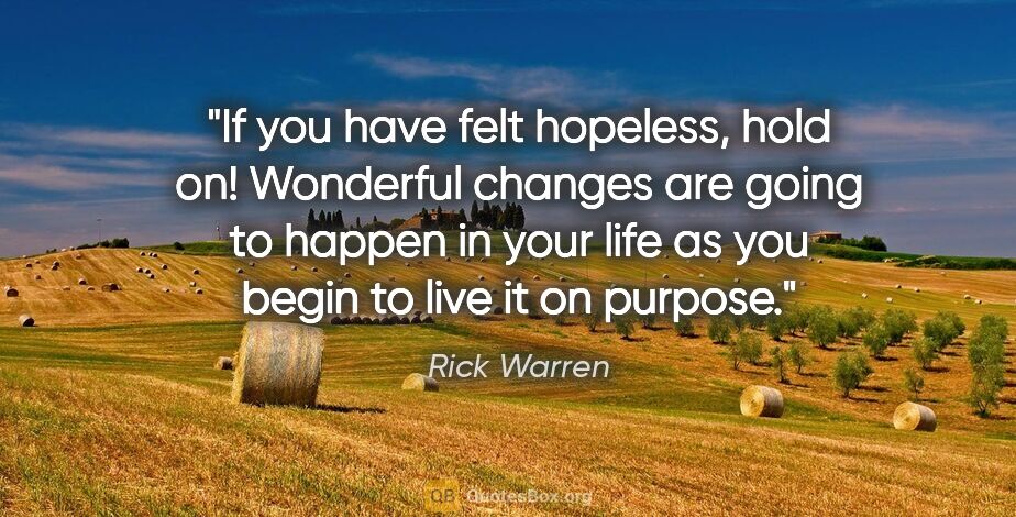 Rick Warren quote: "If you have felt hopeless, hold on! Wonderful changes are..."