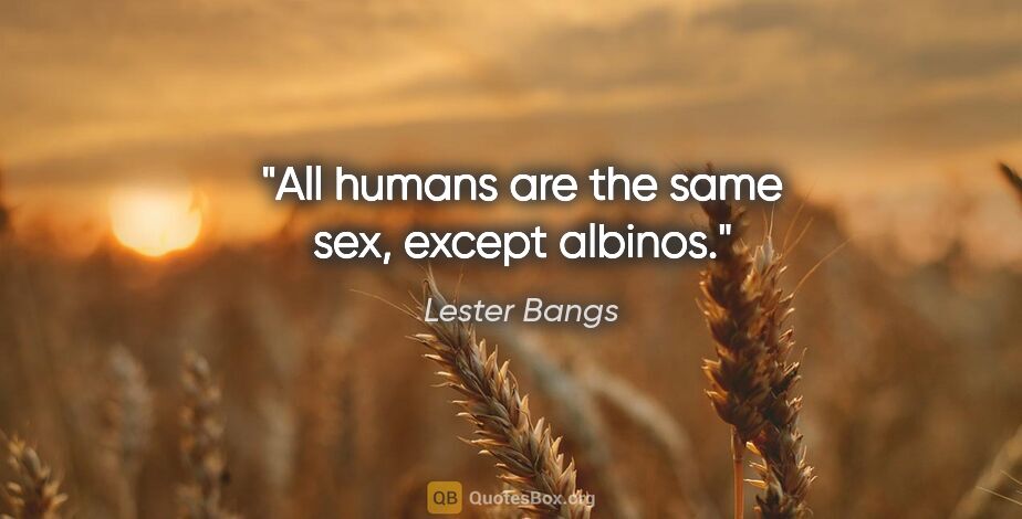 Lester Bangs quote: "All humans are the same sex, except albinos."