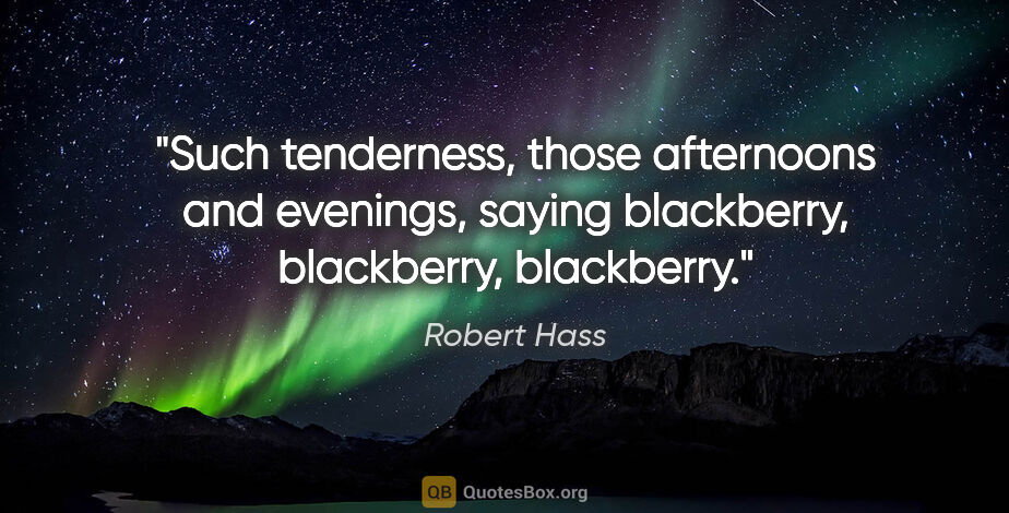 Robert Hass quote: "Such tenderness, those afternoons and evenings, saying..."