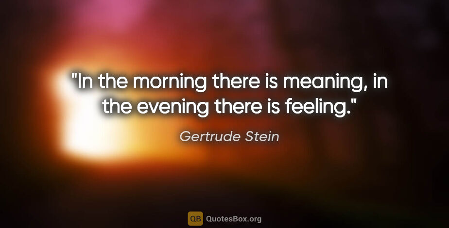 Gertrude Stein quote: "In the morning there is meaning, in the evening there is feeling."