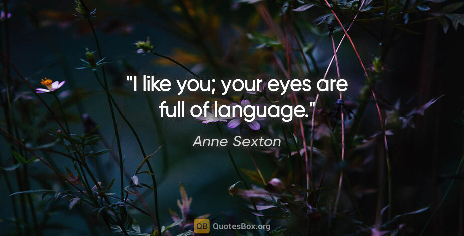 Anne Sexton quote: "I like you; your eyes are full of language."