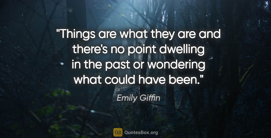 Emily Giffin quote: "Things are what they are and there's no point dwelling in the..."