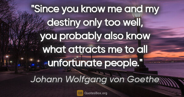 Johann Wolfgang von Goethe quote: "Since you know me and my destiny only too well, you probably..."