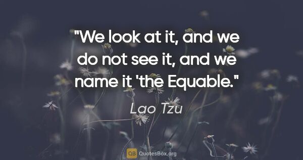 Lao Tzu quote: "We look at it, and we do not see it, and we name it 'the Equable."