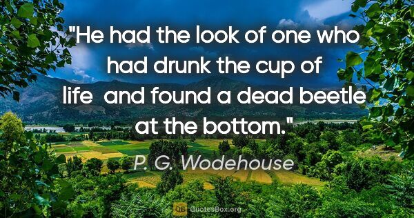 P. G. Wodehouse quote: "He had the look of one who had drunk the cup of life  and..."