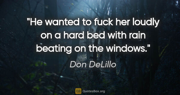 Don DeLillo quote: "He wanted to fuck her loudly on a hard bed with rain beating..."