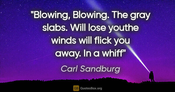 Carl Sandburg quote: "Blowing, Blowing. The gray slabs. Will lose youthe winds will..."