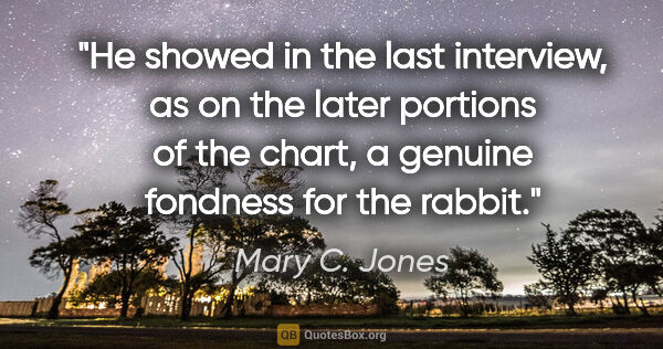 Mary C. Jones quote: "He showed in the last interview, as on the later portions of..."