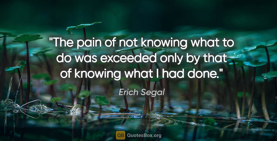 Erich Segal quote: "The pain of not knowing what to do was exceeded only by that..."