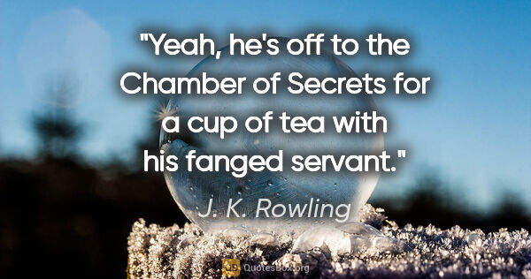 J. K. Rowling quote: "Yeah, he's off to the Chamber of Secrets for a cup of tea with..."