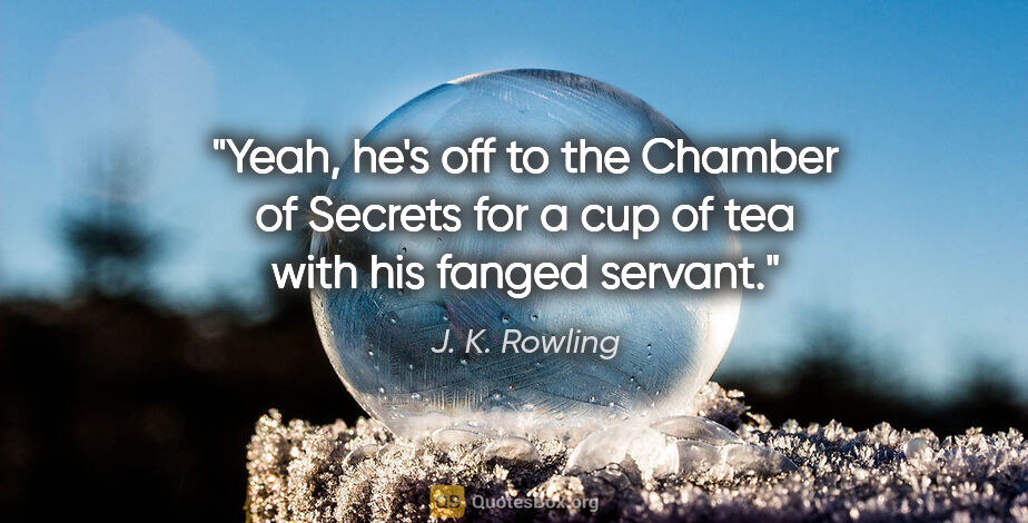 J. K. Rowling quote: "Yeah, he's off to the Chamber of Secrets for a cup of tea with..."