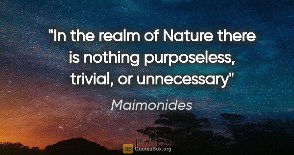 Maimonides quote: "In the realm of Nature there is nothing purposeless, trivial,..."