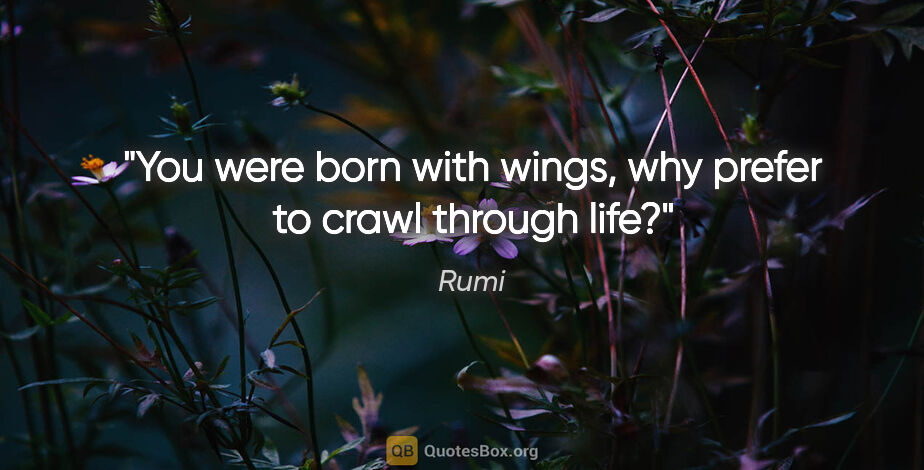 Rumi quote: "You were born with wings, why prefer to crawl through life?"