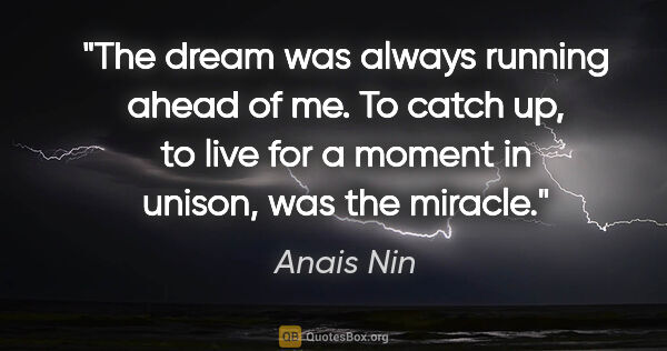 Anais Nin quote: "The dream was always running ahead of me. To catch up, to live..."