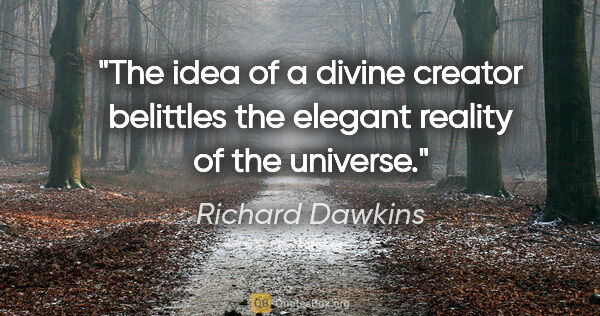 Richard Dawkins quote: "The idea of a divine creator belittles the elegant reality of..."