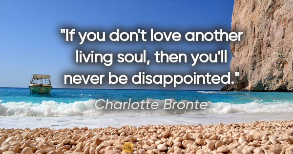 Charlotte Bronte quote: "If you don't love another living soul, then you'll never be..."