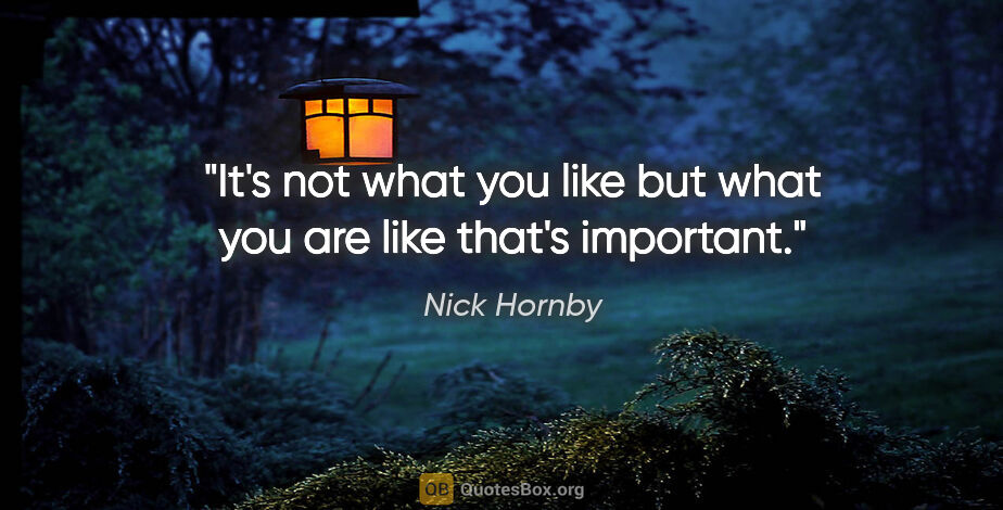 Nick Hornby quote: "It's not what you like but what you are like that's important."